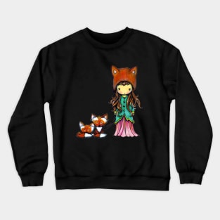 Little Fox Girl Illustration by Molly Harrison Crewneck Sweatshirt